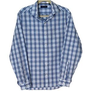 7 Diamonds Men's Medium Long Sleeve Button-Up Shirt Blue Plaid